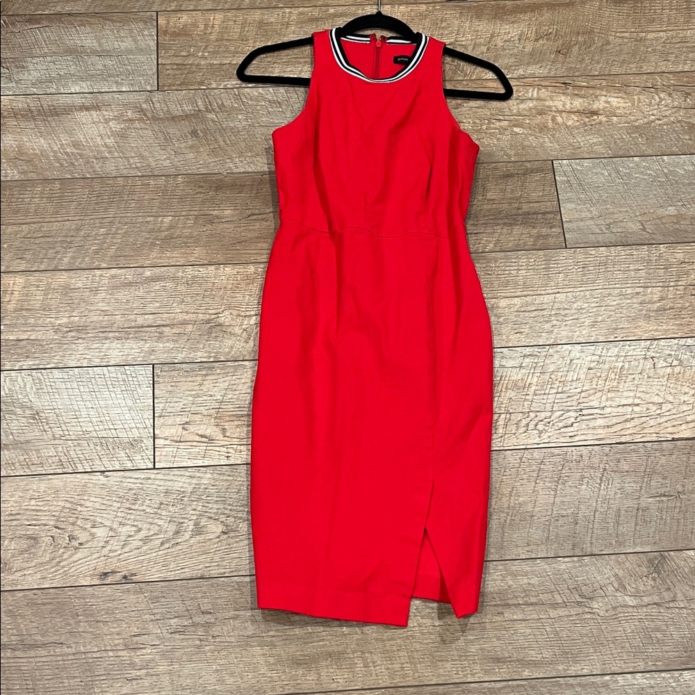 Banana Republic Red Sleeveless Midi Sheath Dress with Contrast Trim